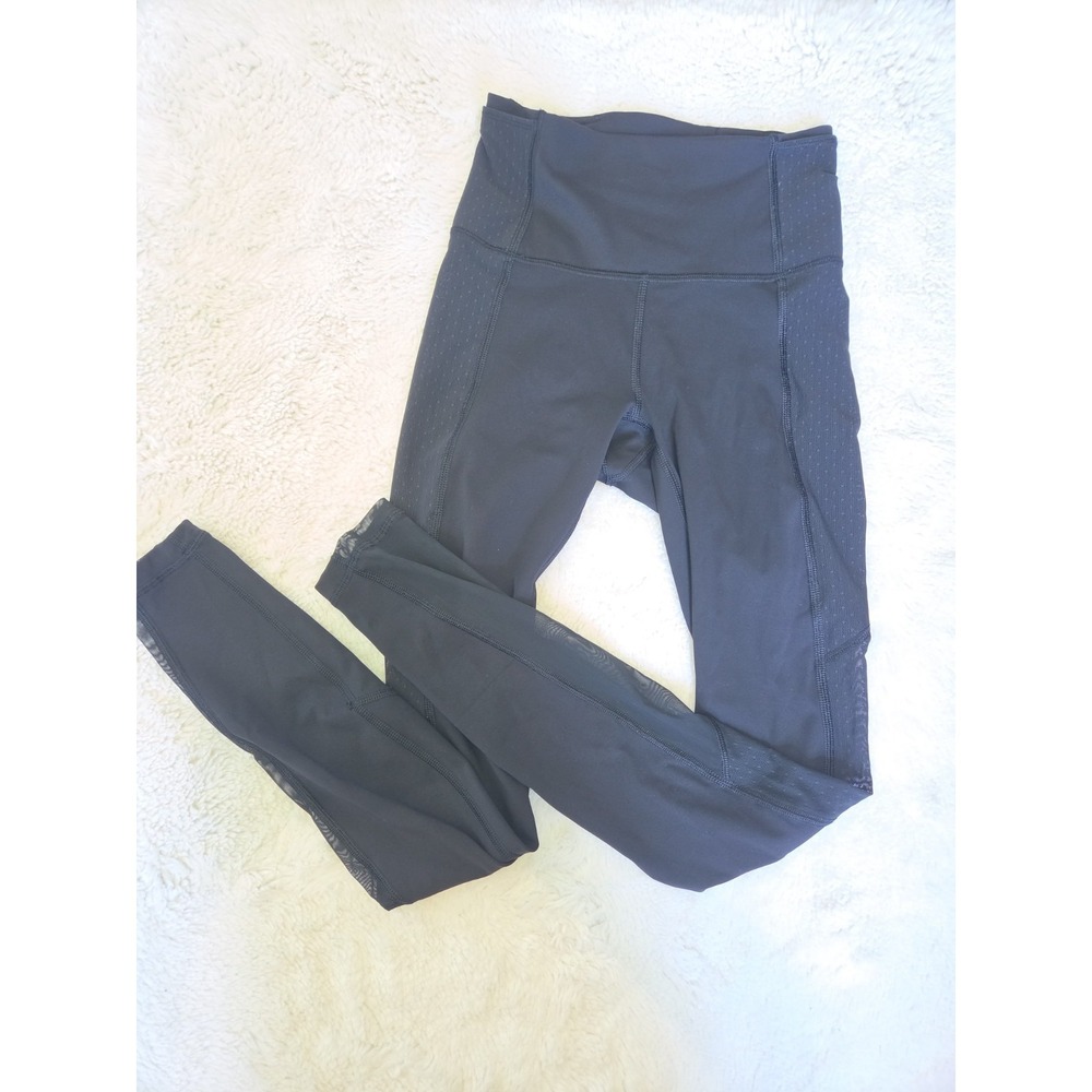 Lululemon High Times Pant Mesh Black Polka Dot‎ Yoga Leggings W5AS1S Size 4
